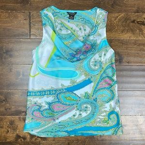 Sunny Taylor Petite Paisley Cowl Neck Sleeveless Top Sz M